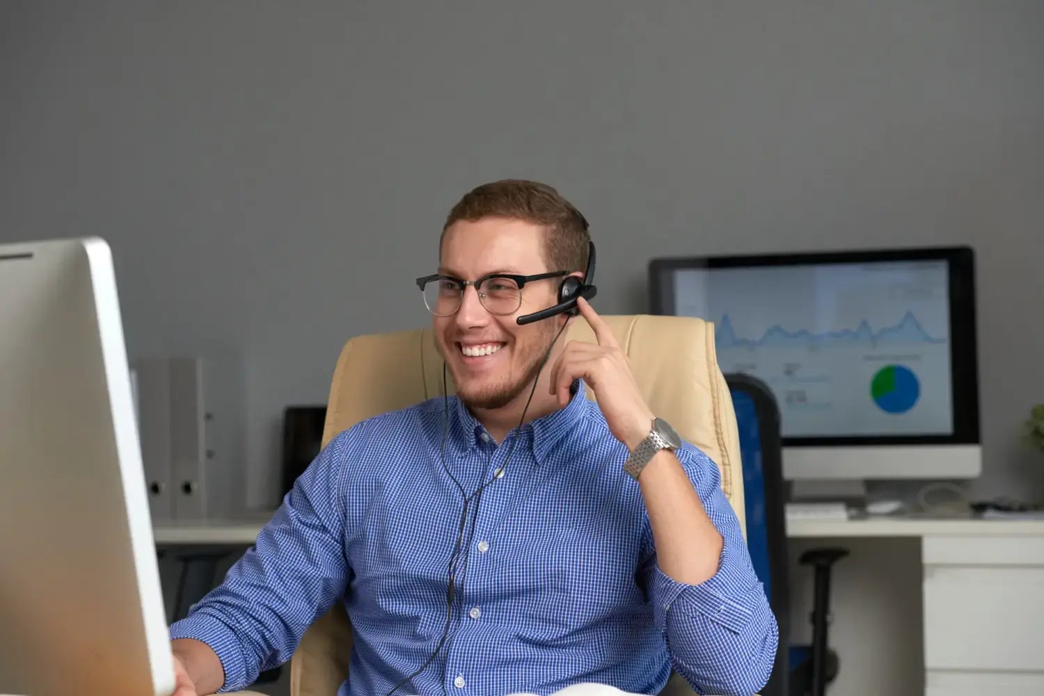 Support team member wearing a headset