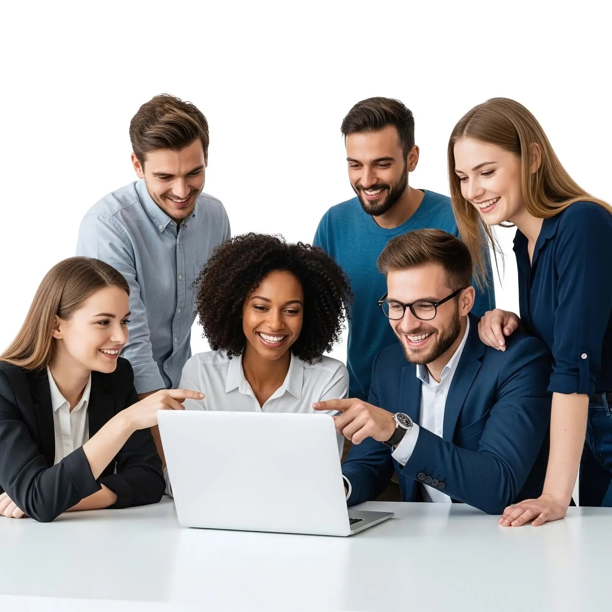 Team working together on a laptop in a bright office